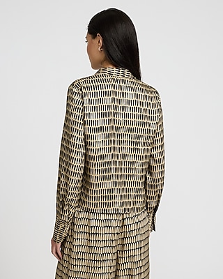 Printed Collared Long Sleeve Tie Front Top