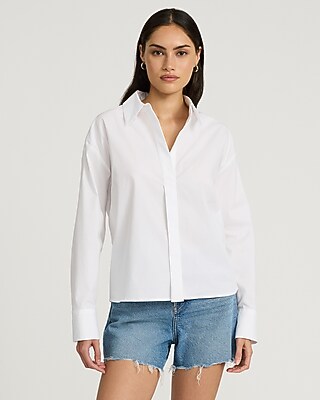 Cotton Poplin Long Sleeve Adjustable Hem Shirt - image 2