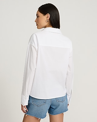 Cotton Poplin Long Sleeve Adjustable Hem Shirt - image 3