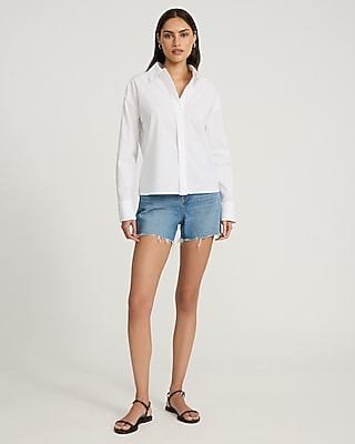 Cotton Poplin Long Sleeve Adjustable Hem Shirt - image 4