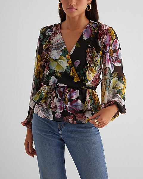 Elegant Floral Bandage V Neck Tops Elegant Floral Bandage V Neck Tops