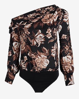 Floral Off The Shoulder Draped Balloon Sleeve Bodysuit