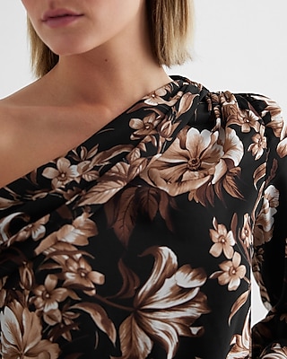 Floral Off The Shoulder Draped Balloon Sleeve Bodysuit