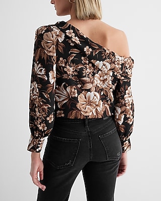 Floral Off The Shoulder Draped Balloon Sleeve Bodysuit