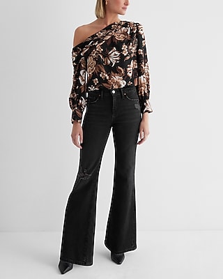 Floral Off The Shoulder Draped Balloon Sleeve Bodysuit