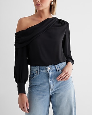 Pleated Off The Shoulder Balloon Sleeve Top   Express