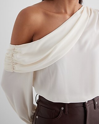 Off The Shoulder Draped Balloon Sleeve Bodysuit