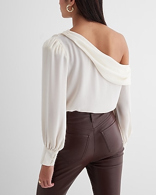 Off The Shoulder Draped Balloon Sleeve Bodysuit