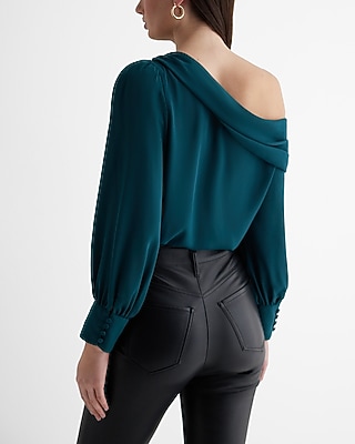 Off The Shoulder Draped Balloon Sleeve Bodysuit