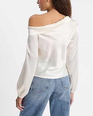 Satin Off The Shoulder Long Sleeve Top