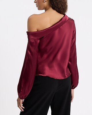 Satin Off The Shoulder Long Sleeve Top | Express