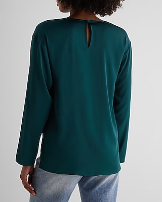 Satin Long Sleeve Pleated Gramercy Tee