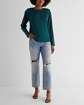 Satin Long Sleeve Pleated Gramercy Tee