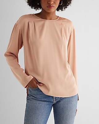 Satin Long Sleeve Pleated Gramercy Tee