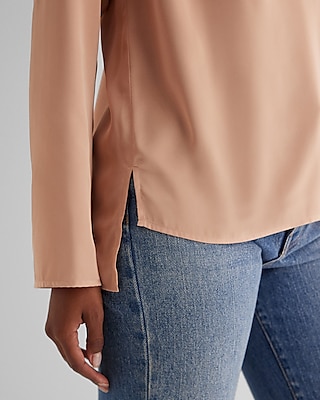 Satin Long Sleeve Pleated Gramercy Tee