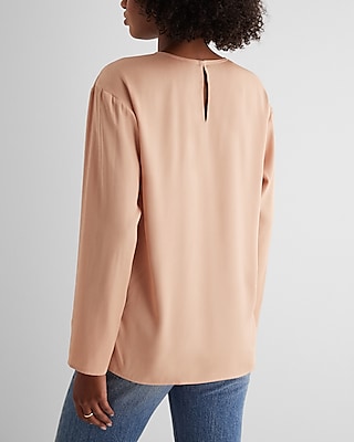 Satin Long Sleeve Pleated Gramercy Tee