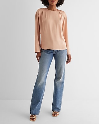 Satin Long Sleeve Pleated Gramercy Tee