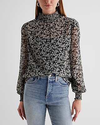 SMOCKED LS BLOUSE AO FLORAL CHAIN 9710213:PRINT-MULTI:S
