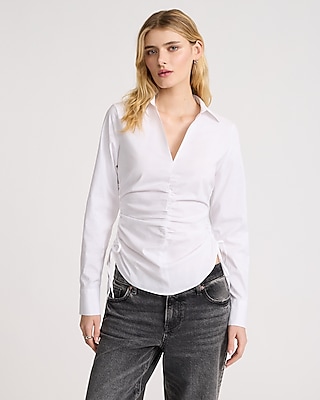 Collared V-neck Ruched Side Top