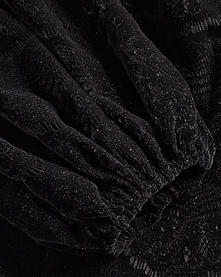 Velvet Lace Ruffle Neck Off The Shoulder Balloon Sleeve Top