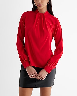 Satin Twist Mock Neck Long Sleeve Top