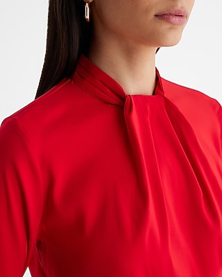 Satin Twist Mock Neck Long Sleeve Top
