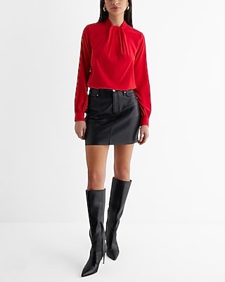 Satin Twist Mock Neck Long Sleeve Top