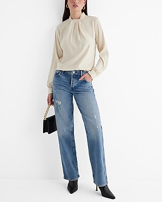 Satin Twist Mock Neck Long Sleeve Top