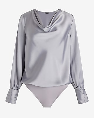 Satin Cowl Neck Long Sleeve Bodysuit