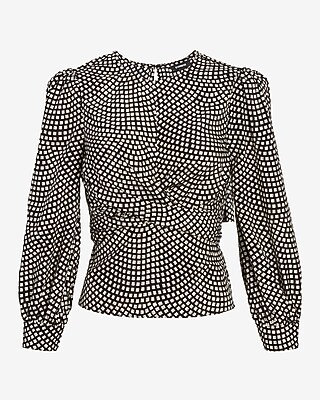 LS WRAP FRONT SATIN BLS PRINTS 9709104:PRINT-BLACK:XS