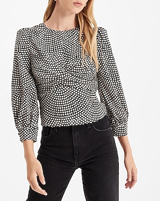 LS WRAP FRONT SATIN BLS PRINTS 9709104:PRINT-BLACK:XS