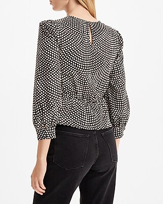 LS WRAP FRONT SATIN BLS PRINTS 9709104:PRINT-BLACK:XS
