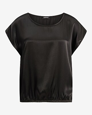Satin Crew Neck Short Sleeve Elastic Hem Top - image 4