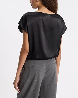 Satin Crew Neck Short Sleeve Elastic Hem Top - image 2