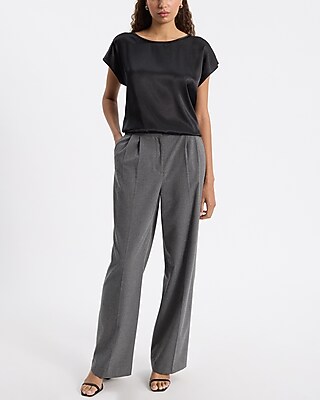 Satin Crew Neck Short Sleeve Elastic Hem Top - image 3