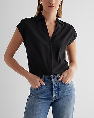 short sleeve black collared shirt womens