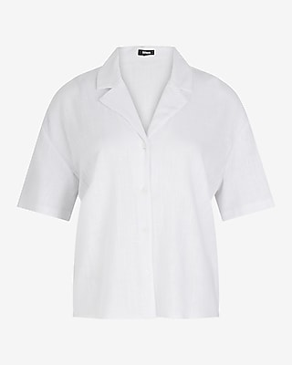 Linen-Blend Short Sleeve Button Up Boxy Shirt - image 4