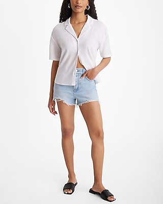 Linen-Blend Short Sleeve Button Up Boxy Shirt - image 3