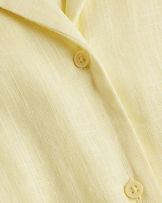 Linen-Blend Short Sleeve Button Up Boxy Shirt