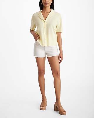 Linen-Blend Short Sleeve Button Up Boxy Shirt