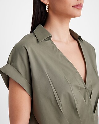 V-Neck Rolled Sleeve Pleated Surplice Cropped Top - image 2