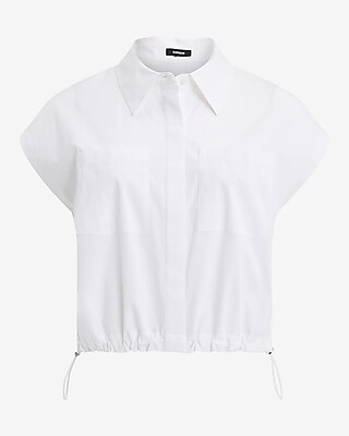 Cap Sleeve Double Pocket Adjustable Hem Shirt - image 5