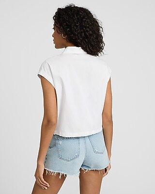 Cap Sleeve Double Pocket Adjustable Hem Shirt - image 3