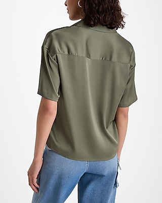 Satin Short Sleeve Button Up Boxy Shirt