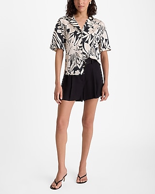 Satin Floral Short Sleeve Button Up Boxy Shirt