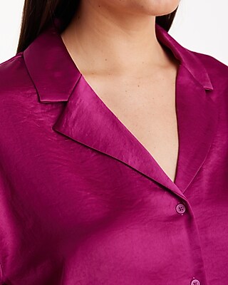 Satin Short Sleeve Button Up Boxy Shirt