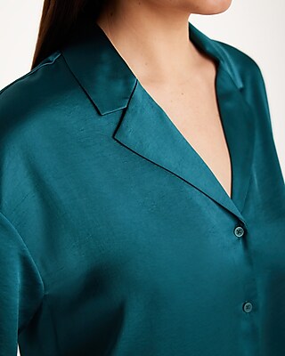 Satin Short Sleeve Button Up Boxy Shirt