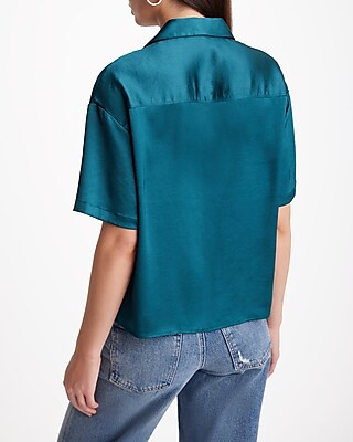 Satin Short Sleeve Button Up Boxy Shirt