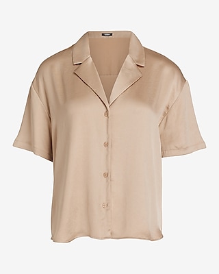 Satin Short Sleeve Button Up Boxy Shirt