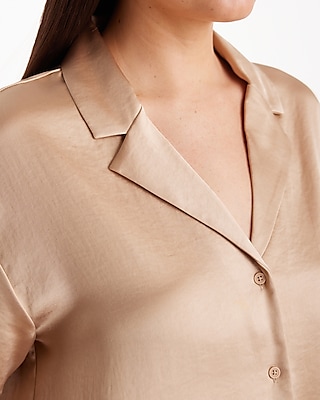 Satin Short Sleeve Button Up Boxy Shirt